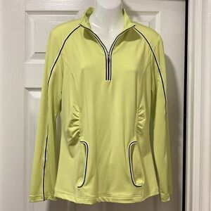 Zenergy® GOLF by Chico's Green Zip Long Sleeve Top Black & White Trim - Sz 1